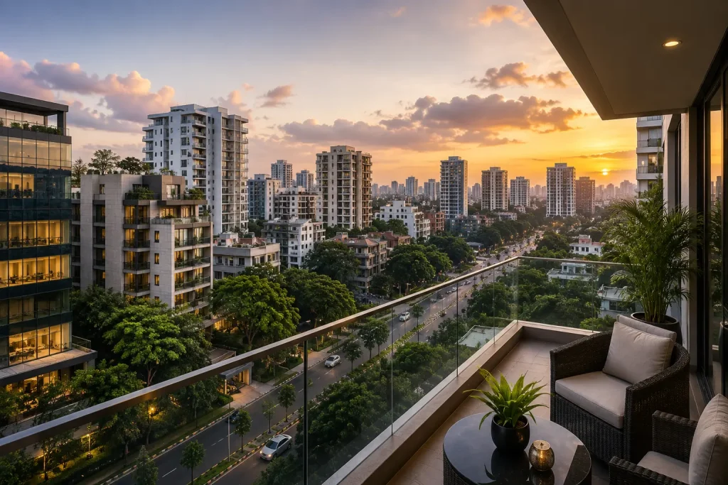 Premium residential neighborhoods in Dhaka featuring modern apartment towers, tree-lined streets, and upscale urban living in Gulshan, Banani, and Baridhara.